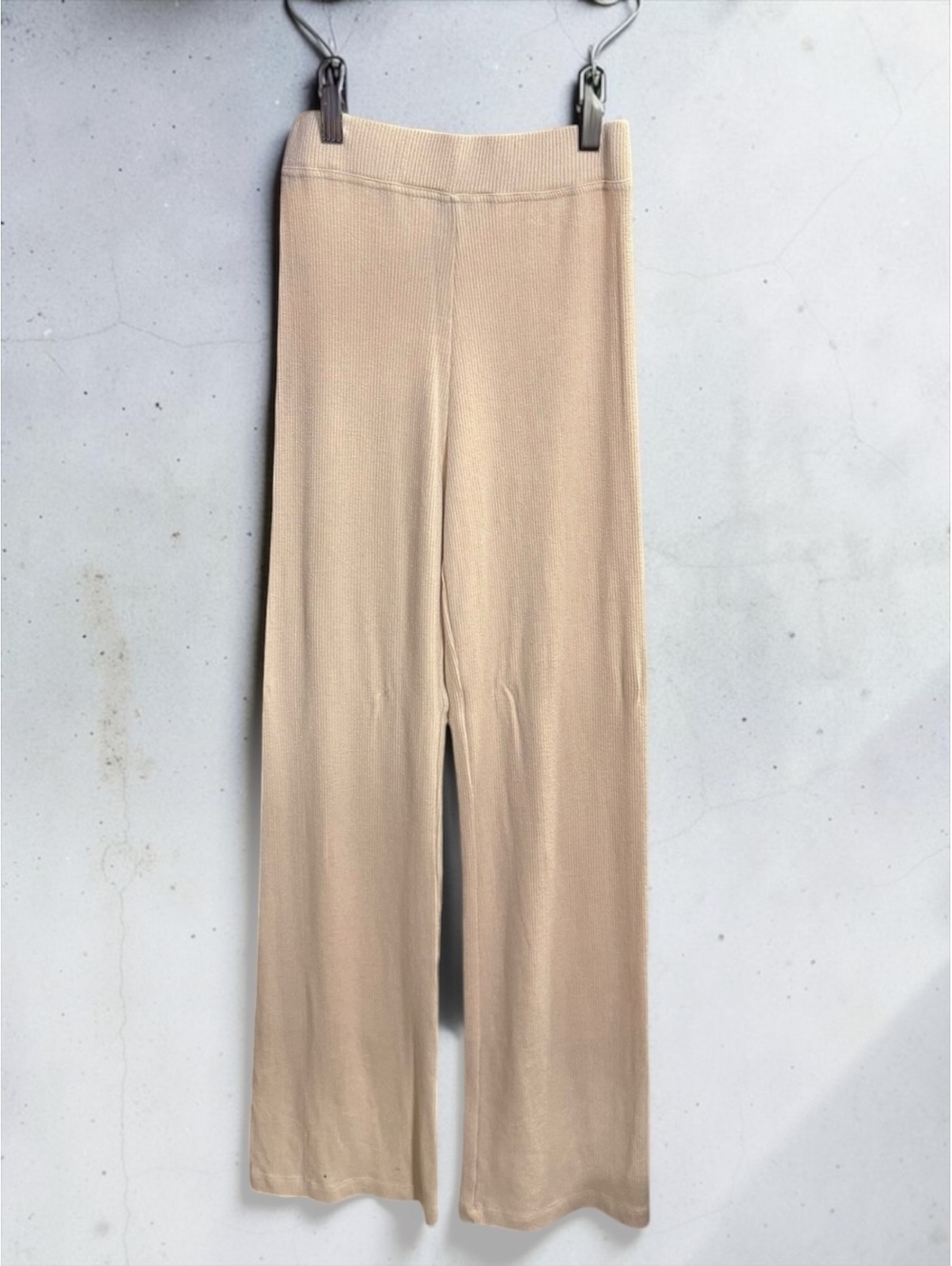 NAADAM XS Cashmere Modal Ribbed Wide Leg Pants Cream Pull On Quiet Luxury